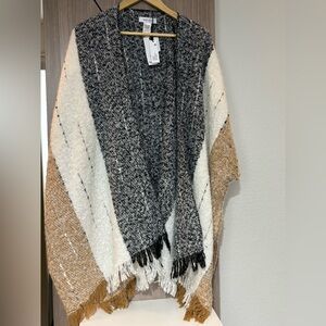 Nine West Black, White, and Brown Knit Wrap